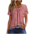 thumbnail image 1 of Perfectbot Women Tops Relaxed Print Short Sleeve Summer Square Neck Pleated Casual T-Shirts,S-3XL, 1 of 5