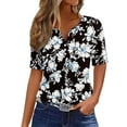 thumbnail image 1 of Perfectbot Women Tops Short Sleeve Print Summer Button Down Basic Loose V Neck Shirts Size S-3XL, 1 of 5