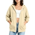 thumbnail image 1 of Perfectbot Women's 3/4 Sleeve Zip Up Hoodie Relaxed Fit Lightweight Layering Hooded Sweatshirt, 1 of 5