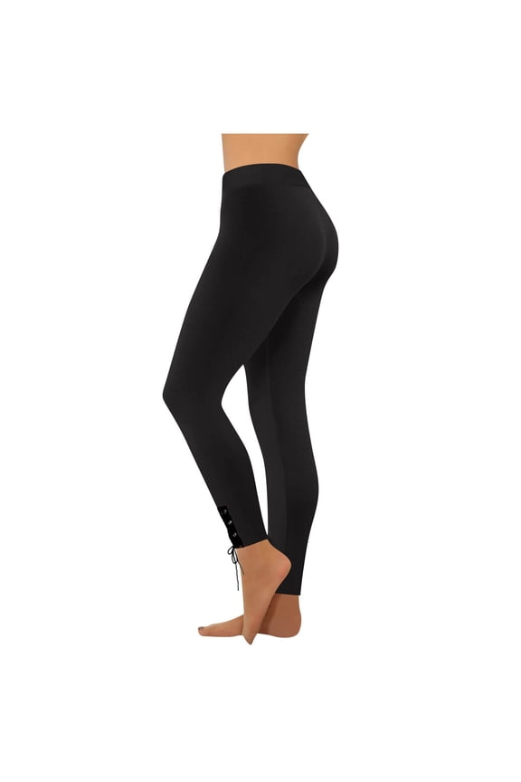 Women's Ankle Length Leggings - Lace Up Bottom Stretchy Yoga Pants for Gym & Casual Wear