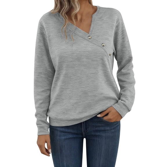 Perfectbot Women's Asymmetrical V Neck Top - Long Sleeve Button Shirt, Casual Business Blouse for Vacation