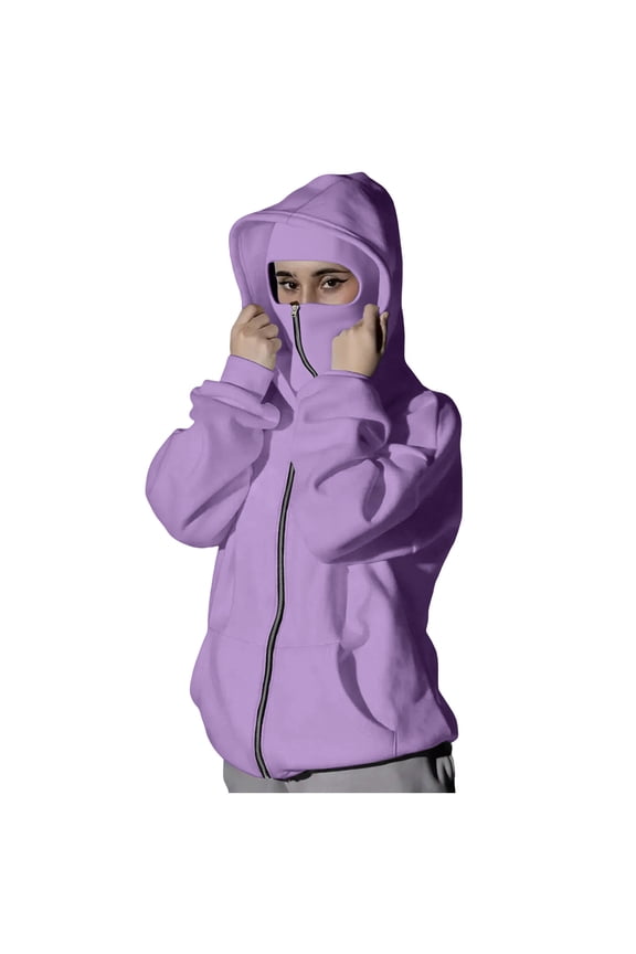Women's Balaclava Hoodie, Windproof Sherpa Lined Zip Up Jacket for Athletic Running