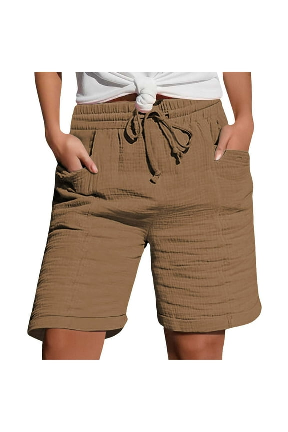 Women's Bermuda Shorts, Knee Length High Waisted Casual Shorts with Pockets for Summer & Beach