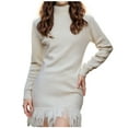 thumbnail image 1 of Perfectbot Women's Bodycon Sweater Dress - Mock Neck Long Sleeve Fringe Hem Mini Dresses Vacation Outfit, 1 of 5