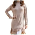 thumbnail image 1 of Perfectbot Women's Bodycon Sweater Dress - Mock Neck Long Sleeve Fringe Hem Mini Dresses Vacation Outfit, 1 of 5