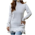 thumbnail image 1 of Perfectbot Women's Bodycon Sweater Dress - Mock Neck Long Sleeve Fringe Hem Mini Dresses Vacation Outfit, 1 of 5