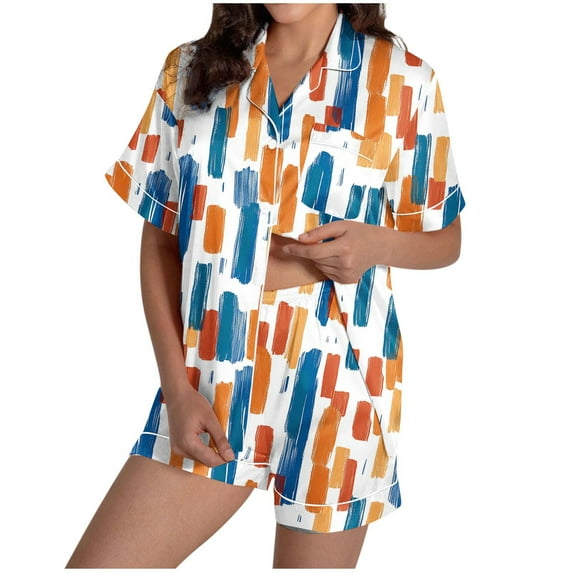 Perfectbot Women's Button-Down Pajama Set, 2-Piece Short Sleeve Shirt & Shorts Printed Sleepwear