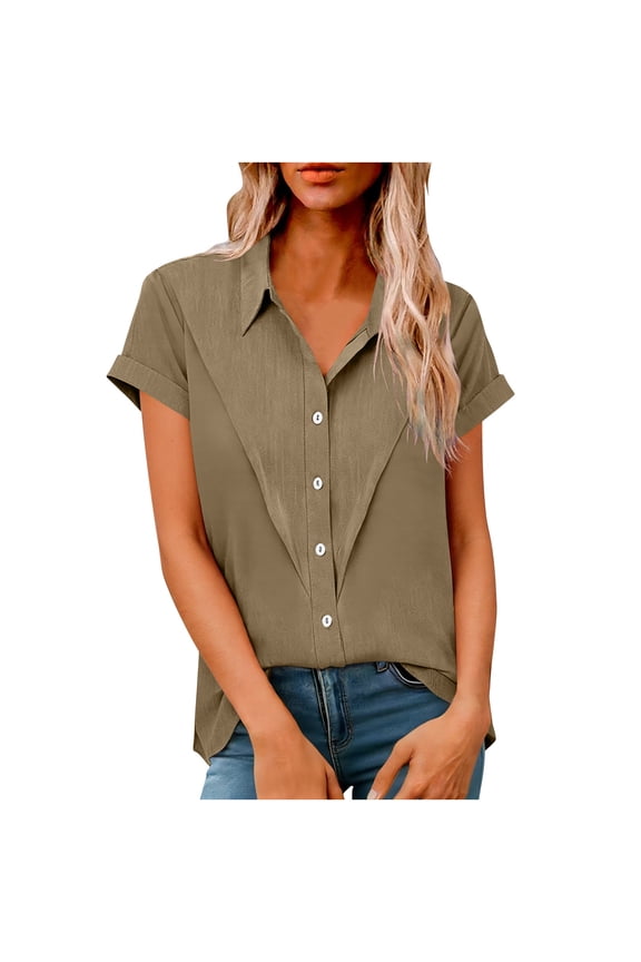 Women's Button Down Shirts - Short Sleeve Loose Fit Blouse for Casual & Work, Sizes S-5XL