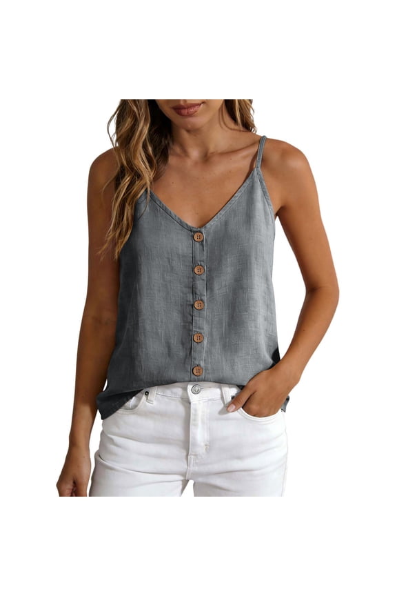 Women's Cami Tank Top Sleeveless Button Down Cotton Flowy Lightweight Summer Top for Vacation