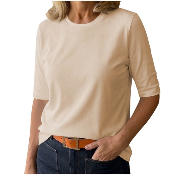 Perfectbot Women's Casual Half Sleeve T-Shirt, Crewneck Solid Color Basic Tee Everyday Top