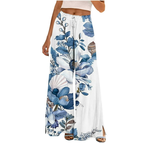 Perfectbot Women's Casual Wide-Leg Trousers Fashion Baggy Print Outdoor Athletic Summer Long Pant with Pockets