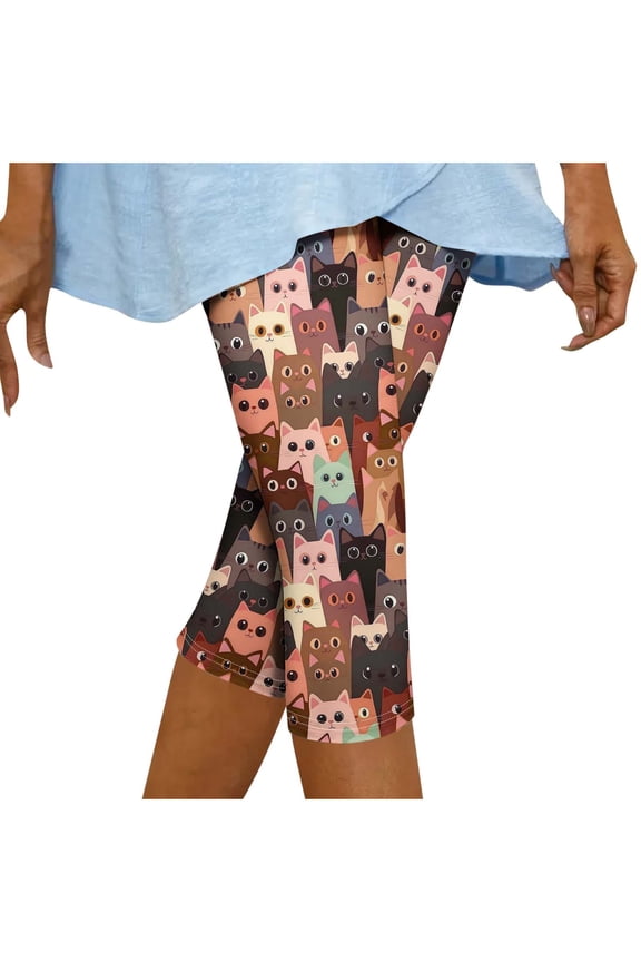 Women's Cat Print Leggings - Slim Stretch Yoga Capris Summer Casual Dance Running Wear