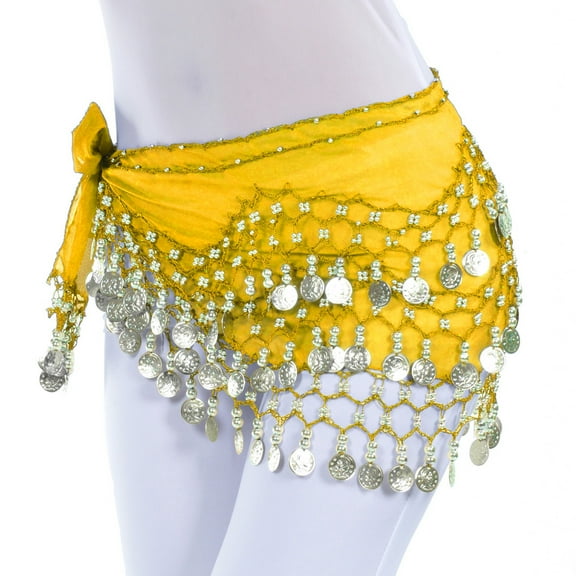 Perfectbot Women's Chiffon Belly Dance Hip Scarf Waist Belt - 128 Coins Dangling Mini Skirt