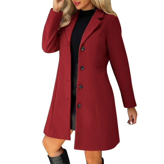 Perfectbot Women's Classic Notched Lapel Pea Coat, Wool Blend Single Breasted Long Trench Coat, S-5XL