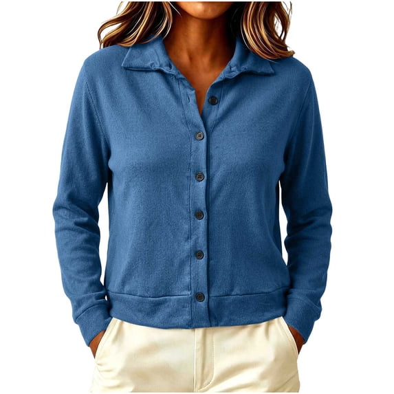 Perfectbot Women's Collared Button-Down Cardigan Long Sleeve Knit Jacket Top with Ribbed Trim