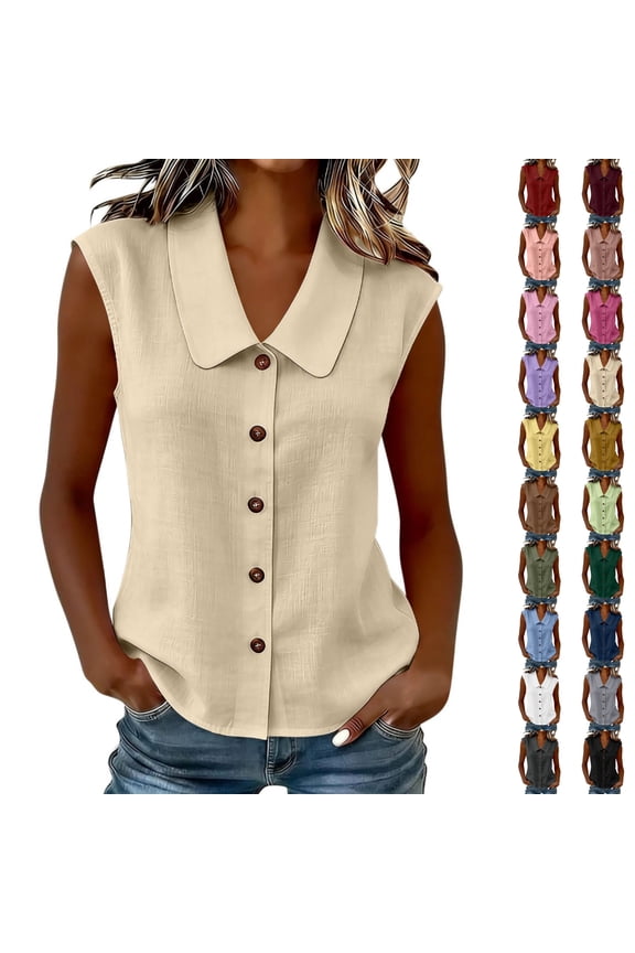 Women's Collared Sleeveless Button Down Blouse Casual Dressy Tank Tops Breathable Summer Shirt