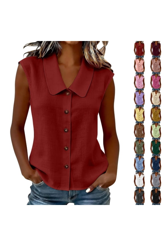 Women's Collared Sleeveless Button Down Blouse Casual Dressy Tank Tops Breathable Summer Shirt