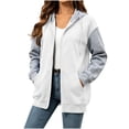 thumbnail image 1 of Perfectbot Women's Color Block Zip Up Hooded Jacket, Front Kangaroo Pockets Hooded Sweatshirt Coat, 1 of 5