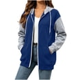 thumbnail image 1 of Perfectbot Women's Color Block Zip Up Hooded Jacket, Front Kangaroo Pockets Hooded Sweatshirt Coat, 1 of 7