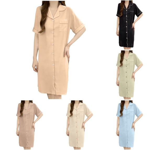 Perfectbot Women's Button-Down Nightgown, Knee Length Nightshirt & Comfy Sleep Shirt for Lounge