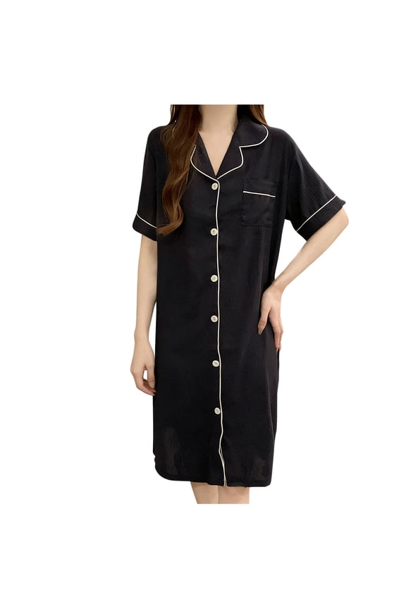 Women's Cotton Nightgown, Button-Down Knee Length Nightshirt & Comfy Sleep Shirt for Lounge