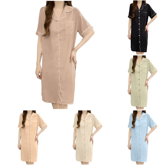Perfectbot Women's Button-Down Nightgown, Knee Length Nightshirt & Comfy Sleep Shirt for Lounge