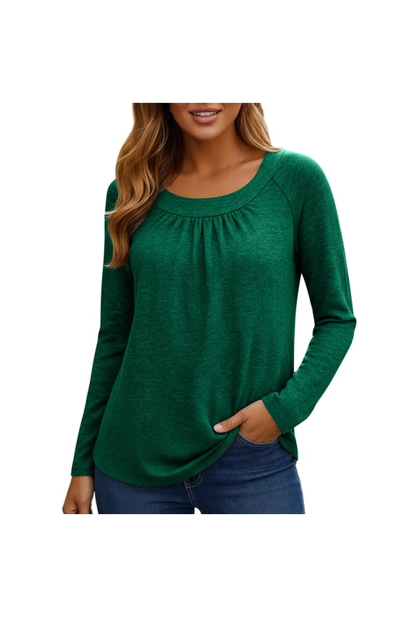 Women's Crewneck Ruched Blouse - Dressy Casual Long Sleeve Business Work Top, Sizes S-3XL