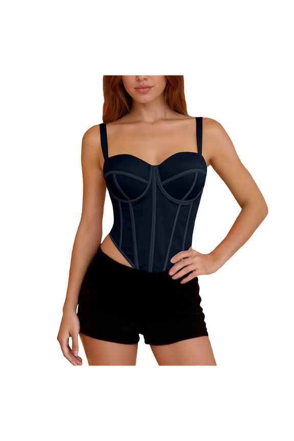 Women's Crop Corset Top Sweetheart Neck Detachable Spaghetti Strap Bustier Cami Slim Shapewear