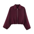 thumbnail image 1 of Perfectbot Women's Cropped Bomber Jacket with Relaxed Balloon Sleeves & Collar, Trendy Fall Outerwear, 1 of 8