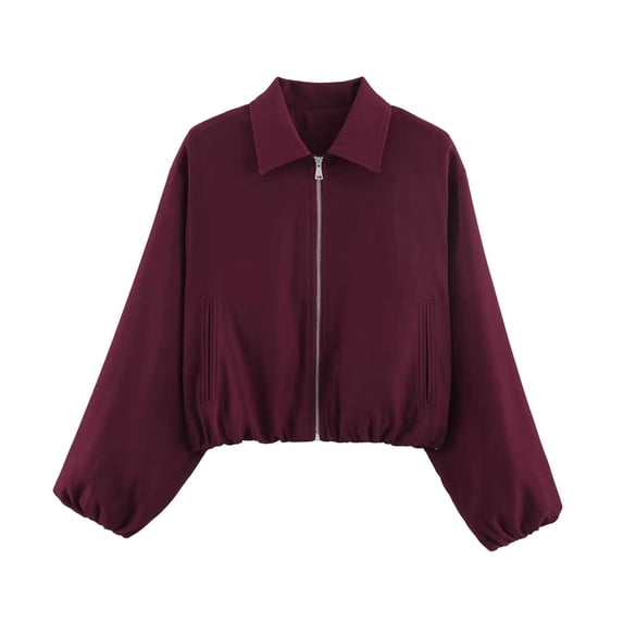 Perfectbot Women's Cropped Bomber Jacket with Relaxed Balloon Sleeves & Collar, Trendy Fall Outerwear
