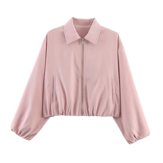 Perfectbot Women's Cropped Bomber Jacket with Relaxed Balloon Sleeves & Collar, Trendy Fall Outerwear