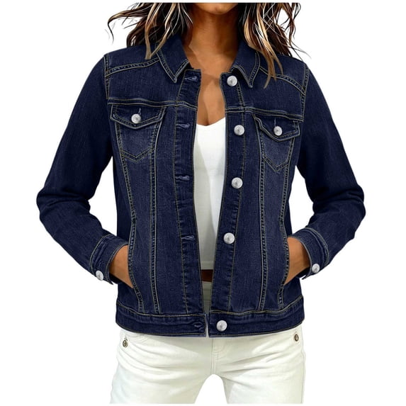 Perfectbot Women's Denim Jacket Button Down Cropped Jean Coat with Chest Flap Pockets Casual Street Wear