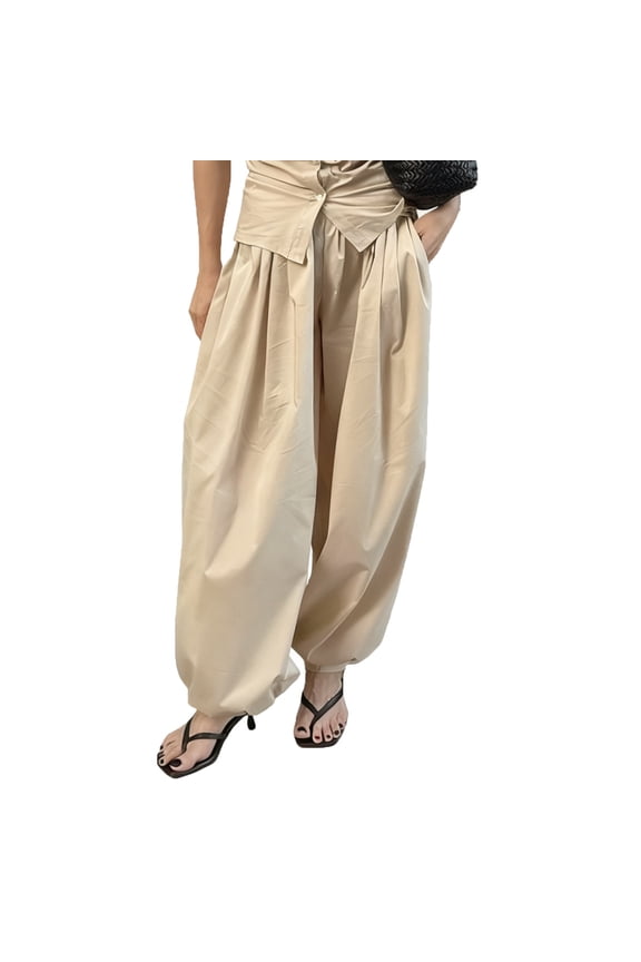Women's Drawstring Balloon Pants - Palazzo & Wide Leg Style, Ruched Casual Lounge Trousers