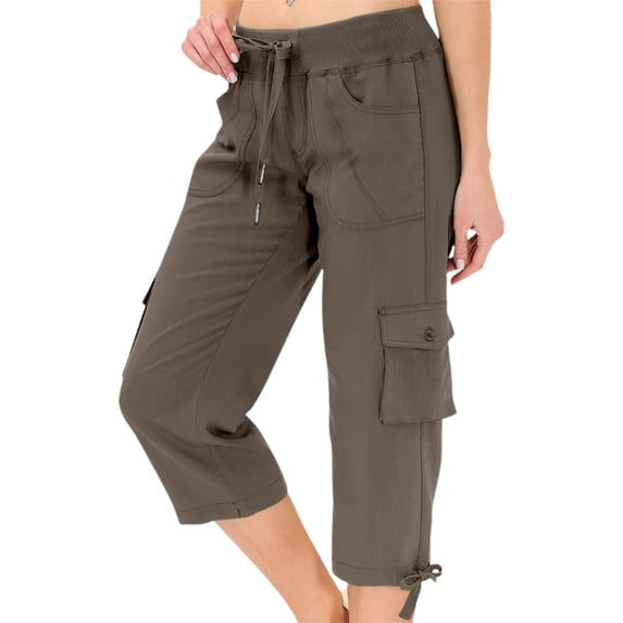 Perfectbot Women's Drawstring Cargo Capris, Mid Waisted Quick Dry Casual Pants for Spring Summer Travel