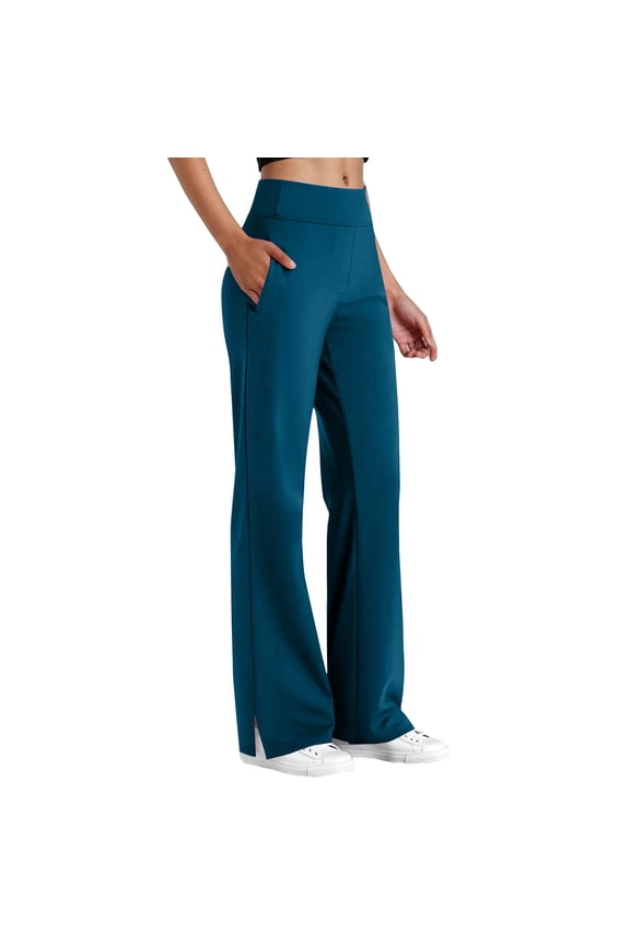 Women's Dress Pants for Work Bussiness - High Waisted Office Trousers with Side Slit