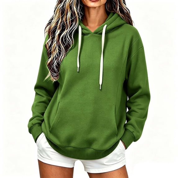 Perfectbot Women's Drop Shoulder Drawstring Hoodie, Long Sleeve Kangaroo Pocket Sweatshirt Fall Wear