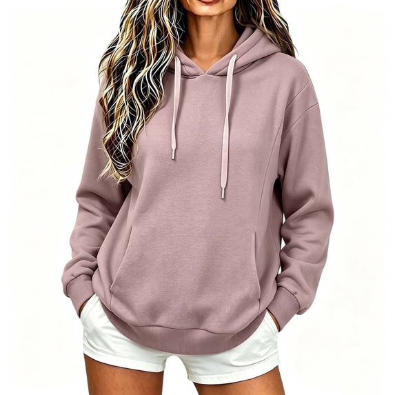 Perfectbot Women's Drop Shoulder Drawstring Hoodie, Long Sleeve Kangaroo Pocket Sweatshirt Fall Wear