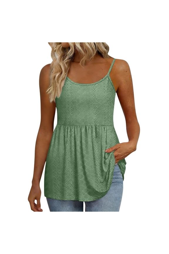 Women's Embroidery Peplum Cami Tops Sleeveless Scoop Neck Slim Fit Ruffle Hem Tunic Tank Tops