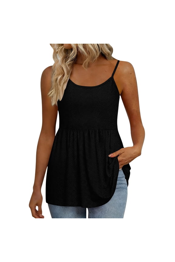 Women's Embroidery Peplum Cami Tops Sleeveless Scoop Neck Slim Fit Ruffle Hem Tunic Tank Tops