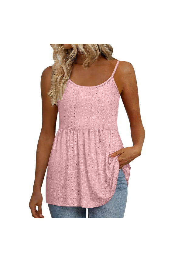 Women's Embroidery Peplum Cami Tops Sleeveless Scoop Neck Slim Fit Ruffle Hem Tunic Tank Tops