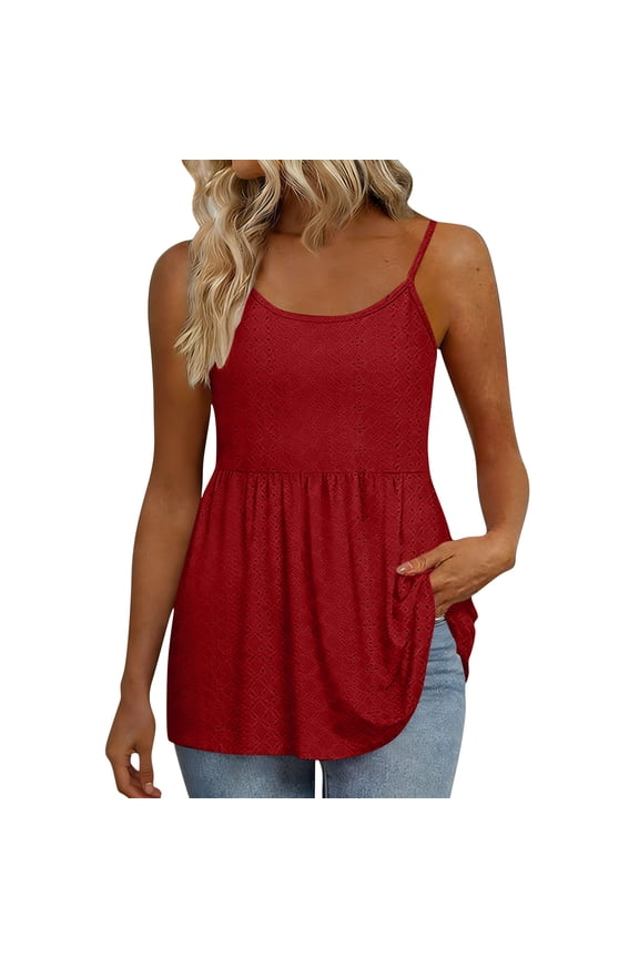 Women's Embroidery Peplum Cami Tops Sleeveless Scoop Neck Slim Fit Ruffle Hem Tunic Tank Tops