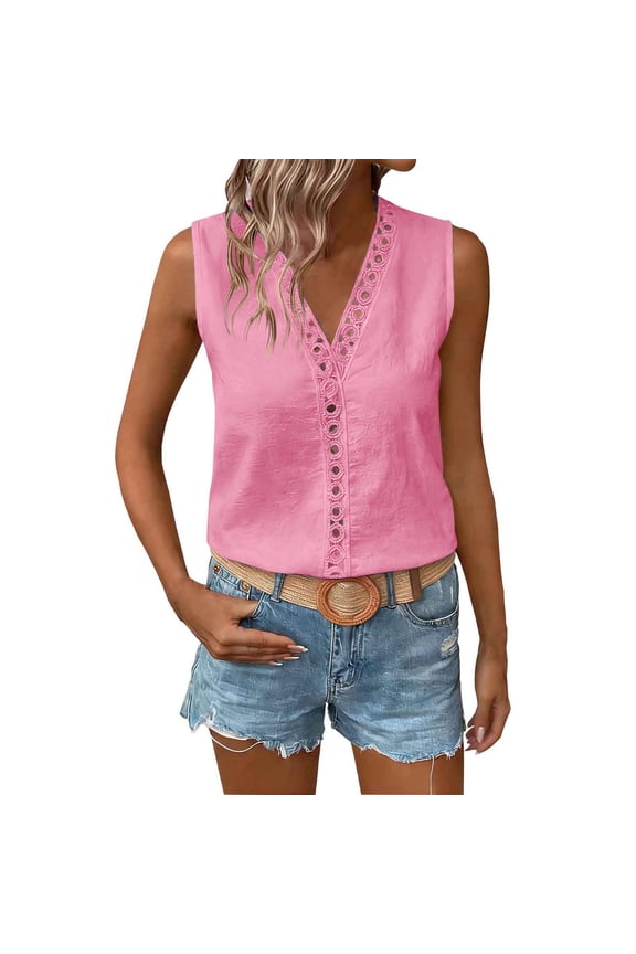 Women's Eyelet Tank Top, Casual Solid Color Sleeveless Blouse with Hollow Out Keyhole
