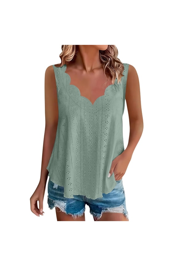Women's Eyelet V Neck Tank Tops, Oversized Lightweight Casual Summer Flowy Loose Shirts, XL-5XL