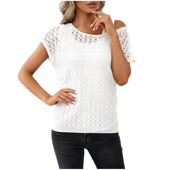 Perfectbot Women's Fishnet Top, 80s 90s Costume Off Shoulder Tee, Fake Two Piece Short Sleeve Shirt