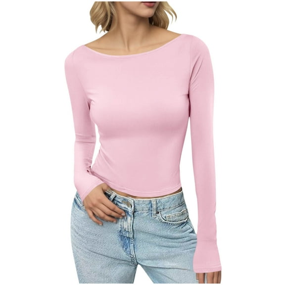 Perfectbot Women's Fitted Long Sleeve Top, Boat Neck Basic Shirt for Layering and Going Out
