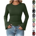 thumbnail image 1 of Perfectbot Women's Flare Long Sleeve T-Shirt Crewneck Fitted Stretchy Ruched Waist Fall Trendy Basic Tee, 1 of 5