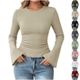 thumbnail image 1 of Perfectbot Women's Flare Long Sleeve T-Shirt Crewneck Fitted Stretchy Ruched Waist Fall Trendy Basic Tee, 1 of 5