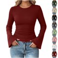 thumbnail image 1 of Perfectbot Women's Flare Long Sleeve T-Shirt Crewneck Fitted Stretchy Ruched Waist Fall Trendy Basic Tee, 1 of 5