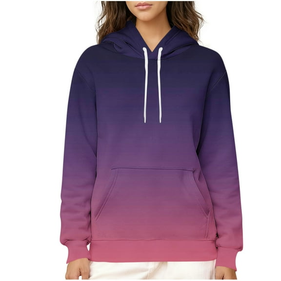 Perfectbot Women's Fleece Lined Pullover Hoodie with Gradient Color, Casual Long Sleeve Winter Outerwear