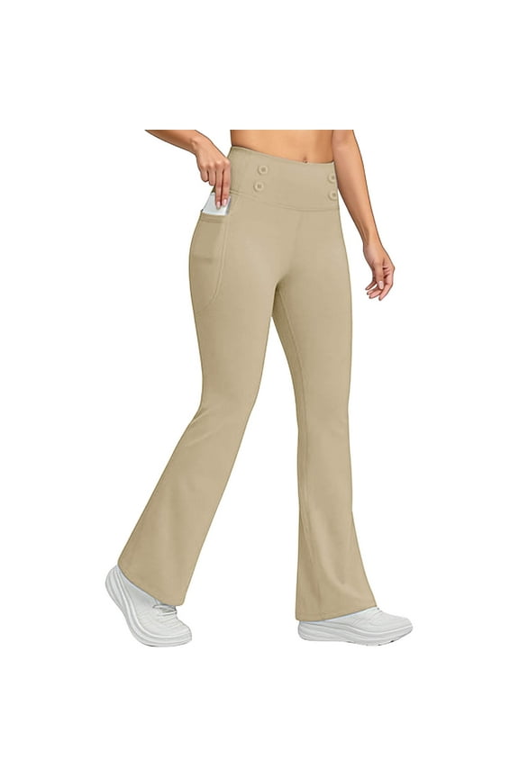 Women's Fleece Lined Yoga Pants - Flare Leggings with Pockets for Winter Warmth & Comfort